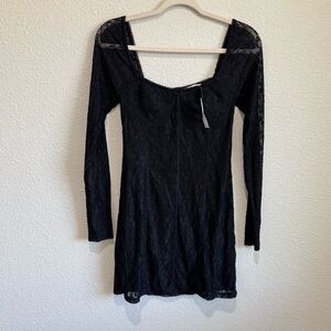 NWT LA Hearts Pacsun Long Sleeve Lace Shift Mini Dress‎ Romantic Goth Boho Black